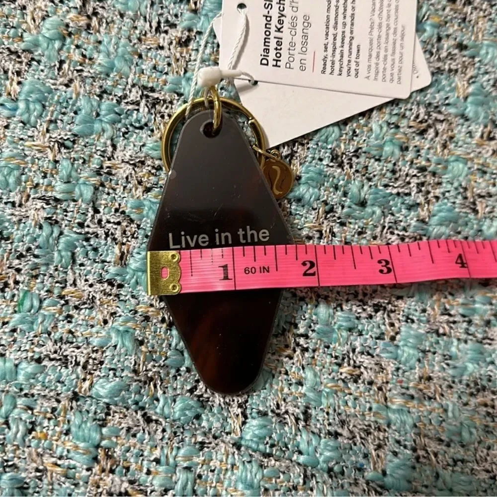 lululemon Diamond Shaped Marble Brown Gold Tone Hotel Key Chain NWT